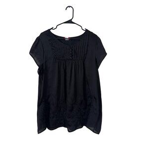 Libian Women's Witchy Black Tunic Top Short Sleeve Size L Flowy Grunge Satin